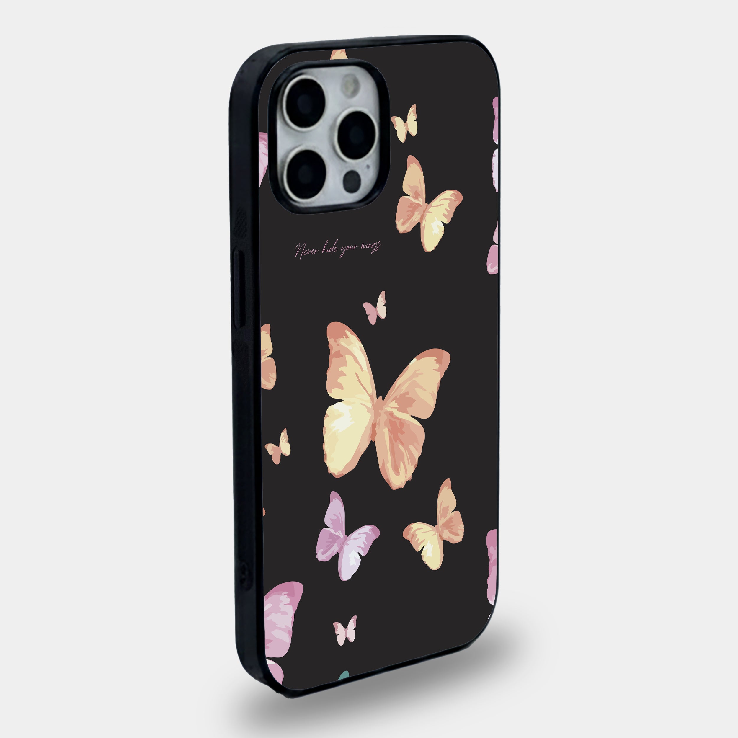 Never Hide Your Wings – Pastel Butterfly Aesthetic | Premium Glass iPhone Mobile Cover Case