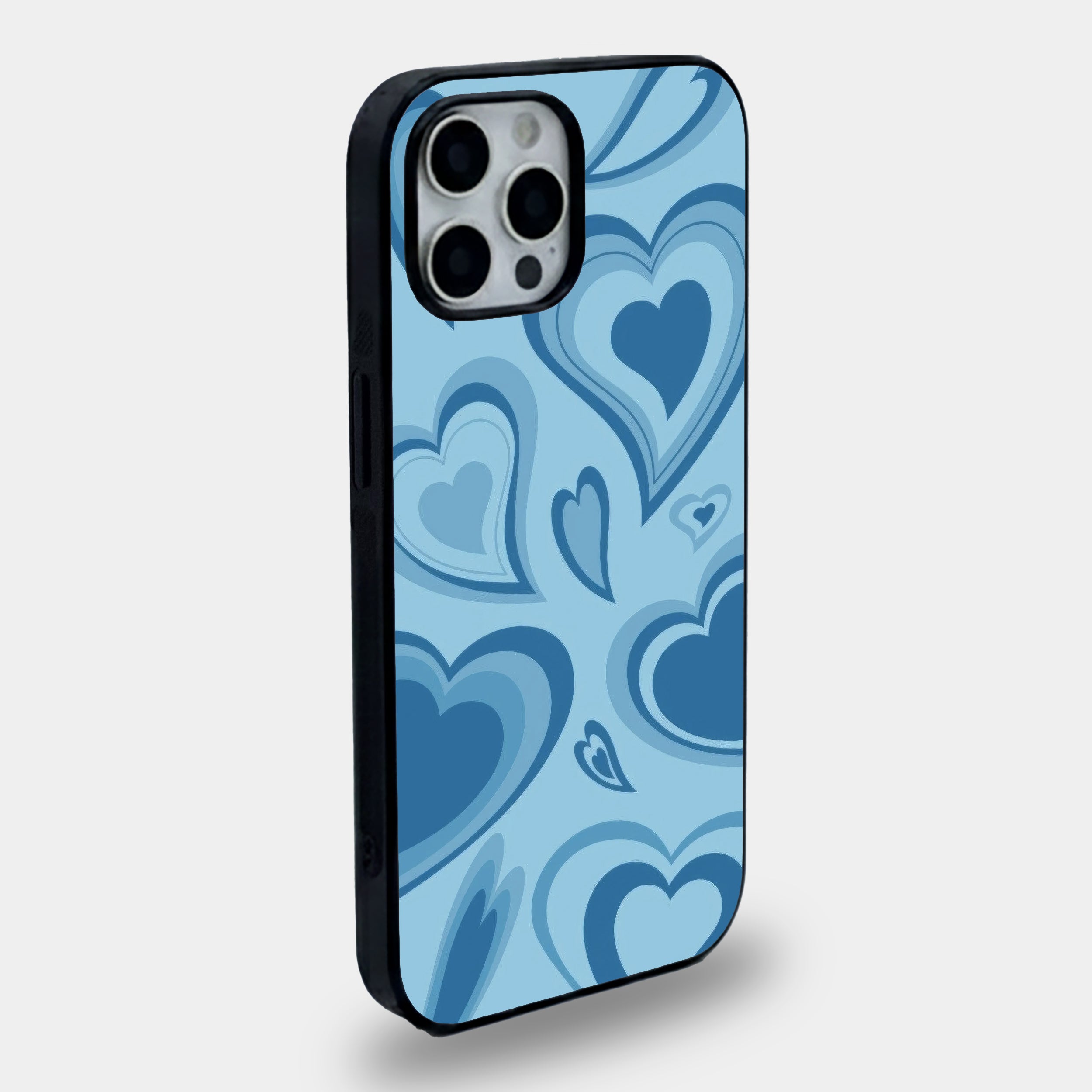 Retro Blue Layered Heart | Premium Glass iPhone & Samsung Mobile Cover Case