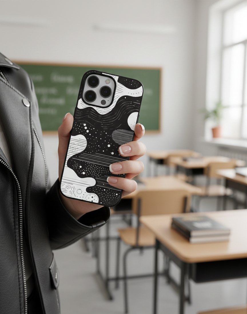 Cosmic Abstract Monochrome| Premium Glass iPhone Mobile Cover Case