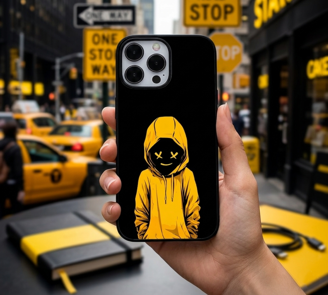 Mysterious Yellow Hoodie Streetwear | Premium Glass iPhone & Samsung Mobile Cover Case