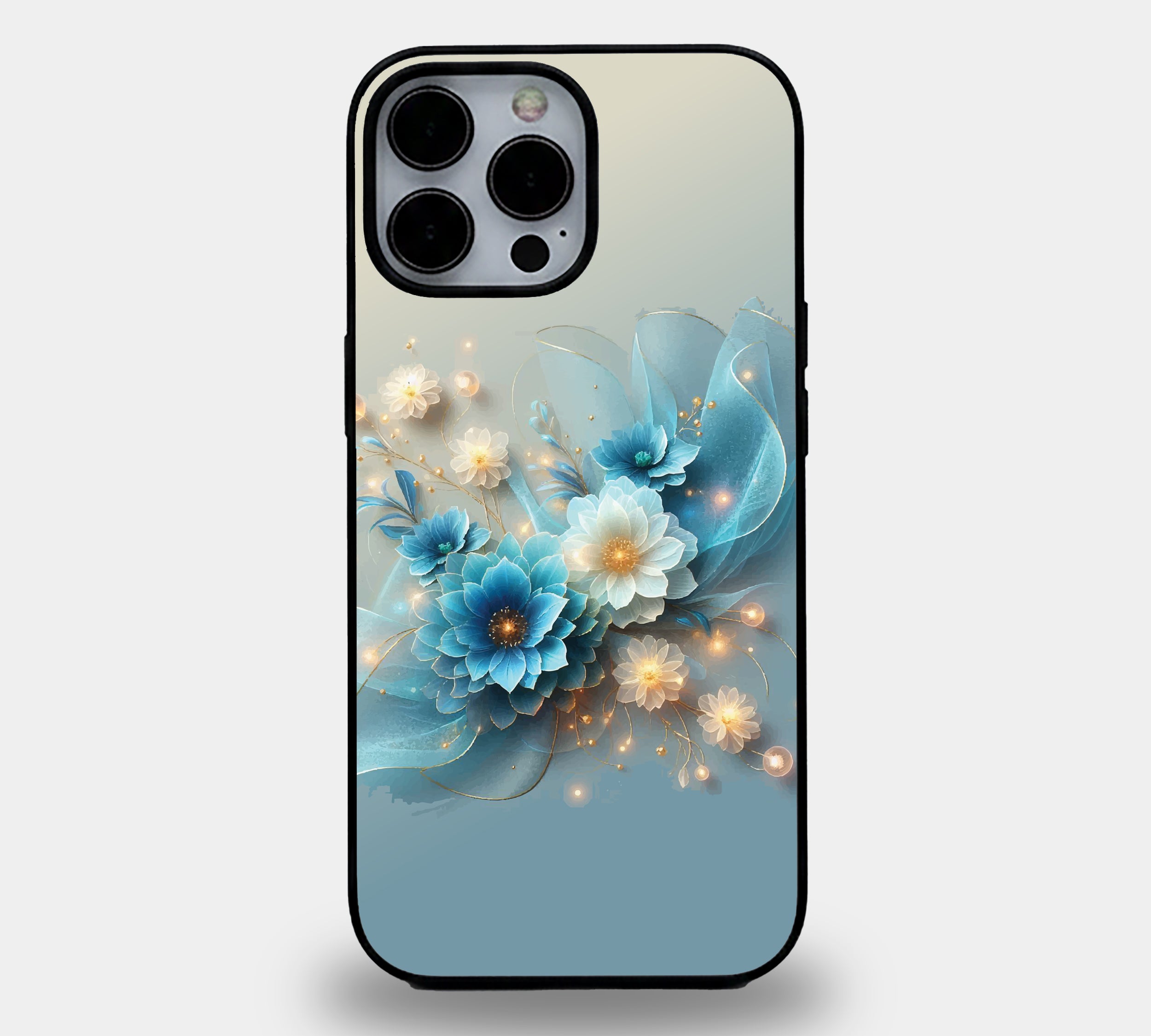 Ethereal Blue Glow Floral | Premium Glass iPhone Mobile Cover Case