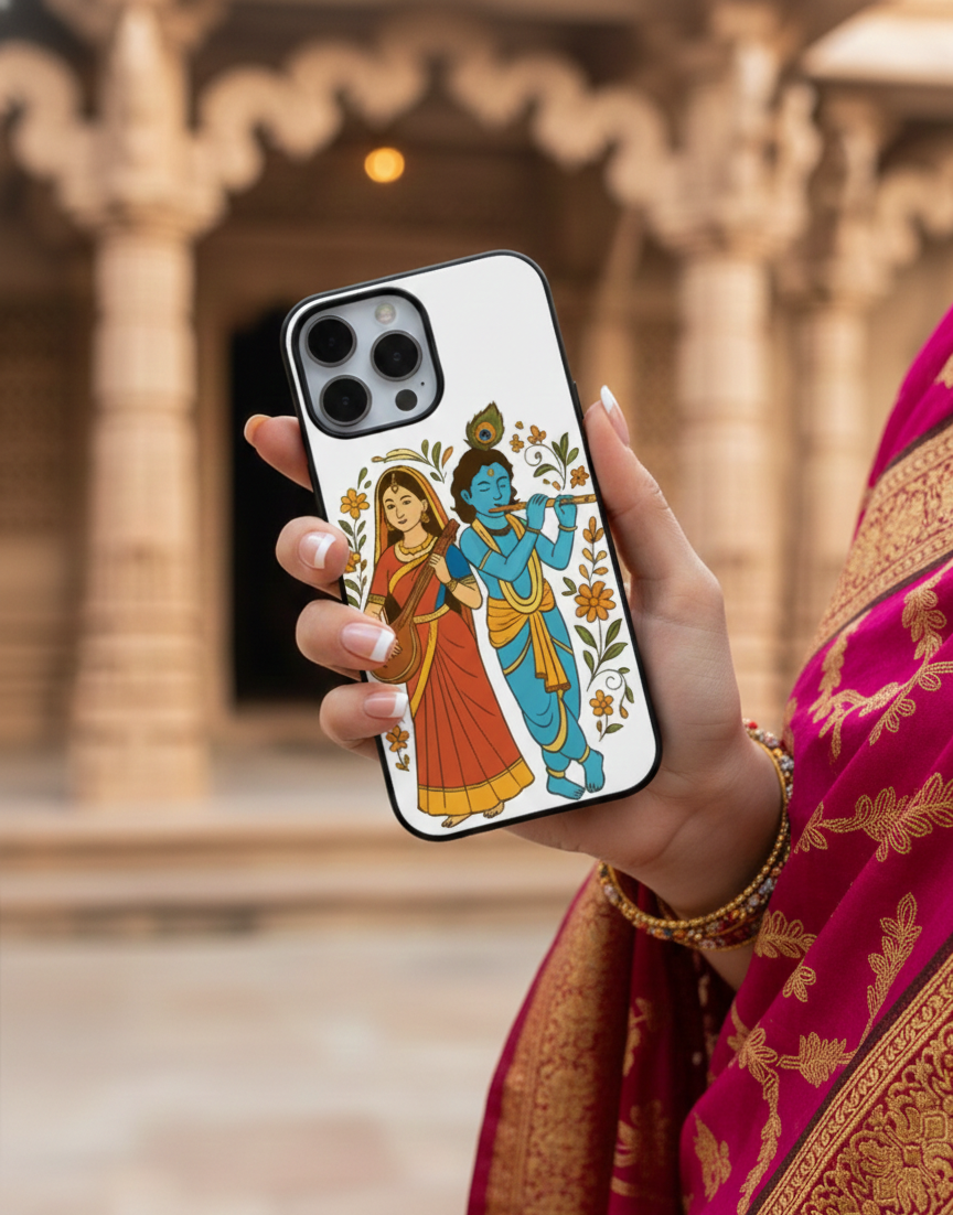 Radha Krishna Divine Melody | Premium Glass iPhone Mobile Cover Case