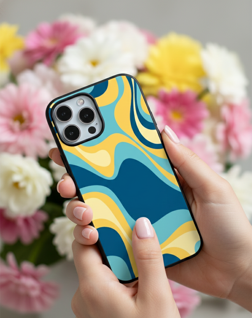 Retro Abstract Blue Swirl Pattern | Premium Glass iPhone Mobile Cover Case