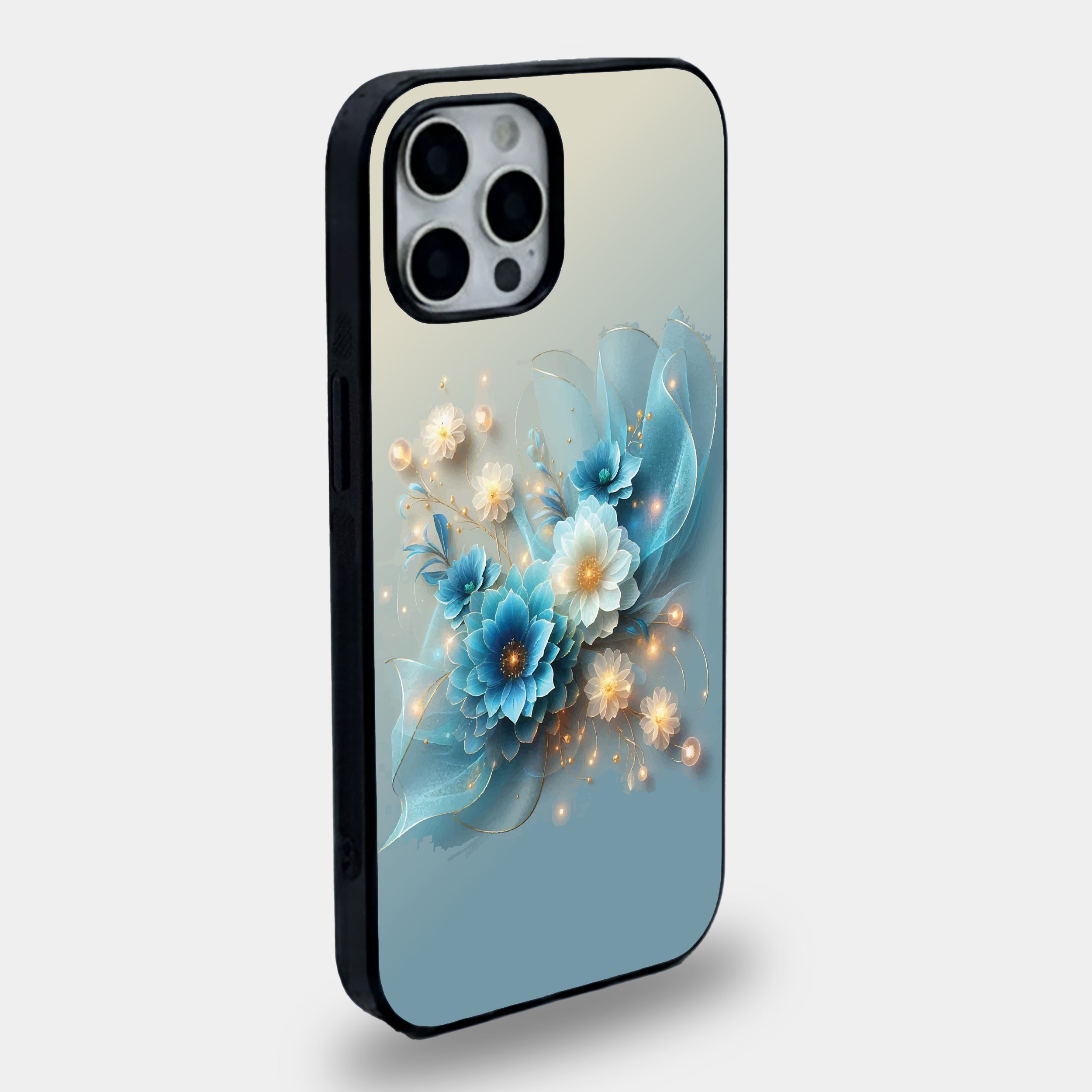 Ethereal Blue Glow Floral | Premium Glass iPhone Mobile Cover Case