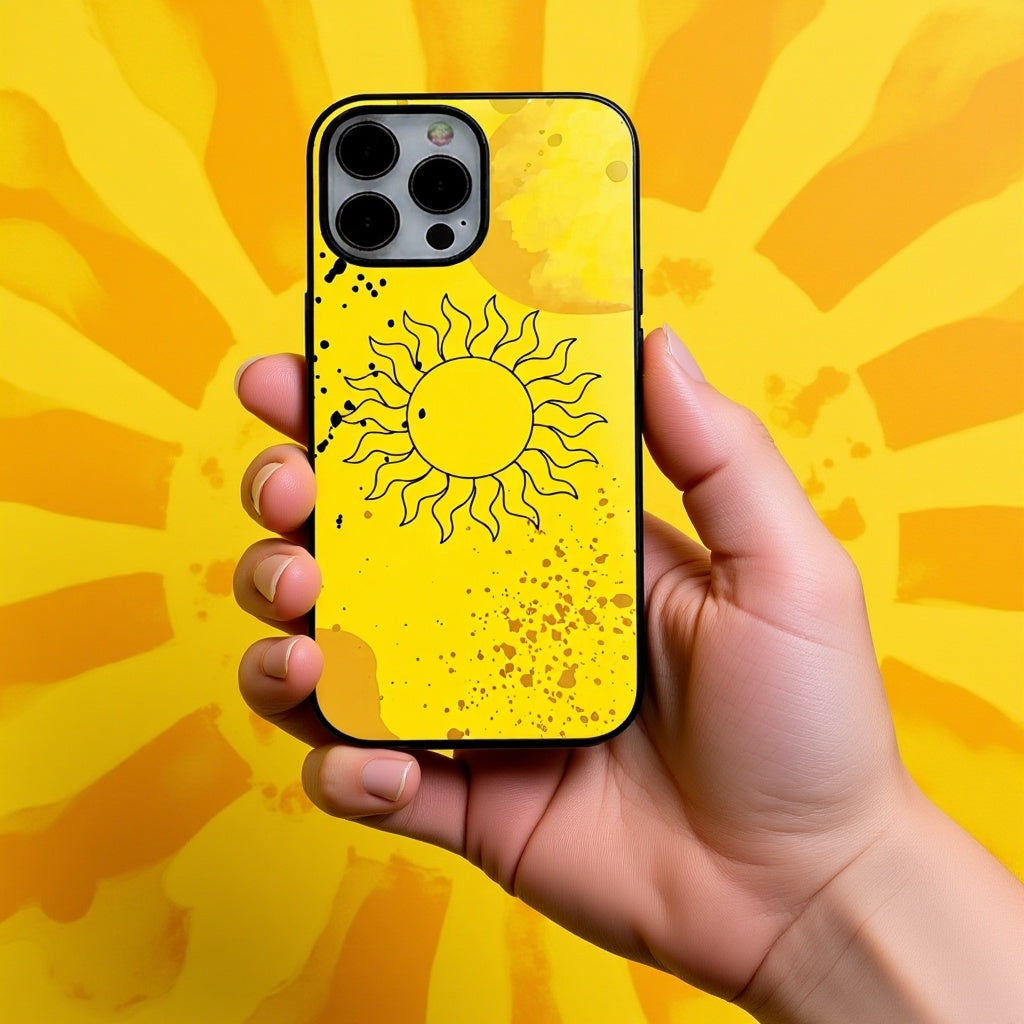 Abstract Yellow Sun Art | Premium Glass iPhone & Samsung Mobile Cover Case