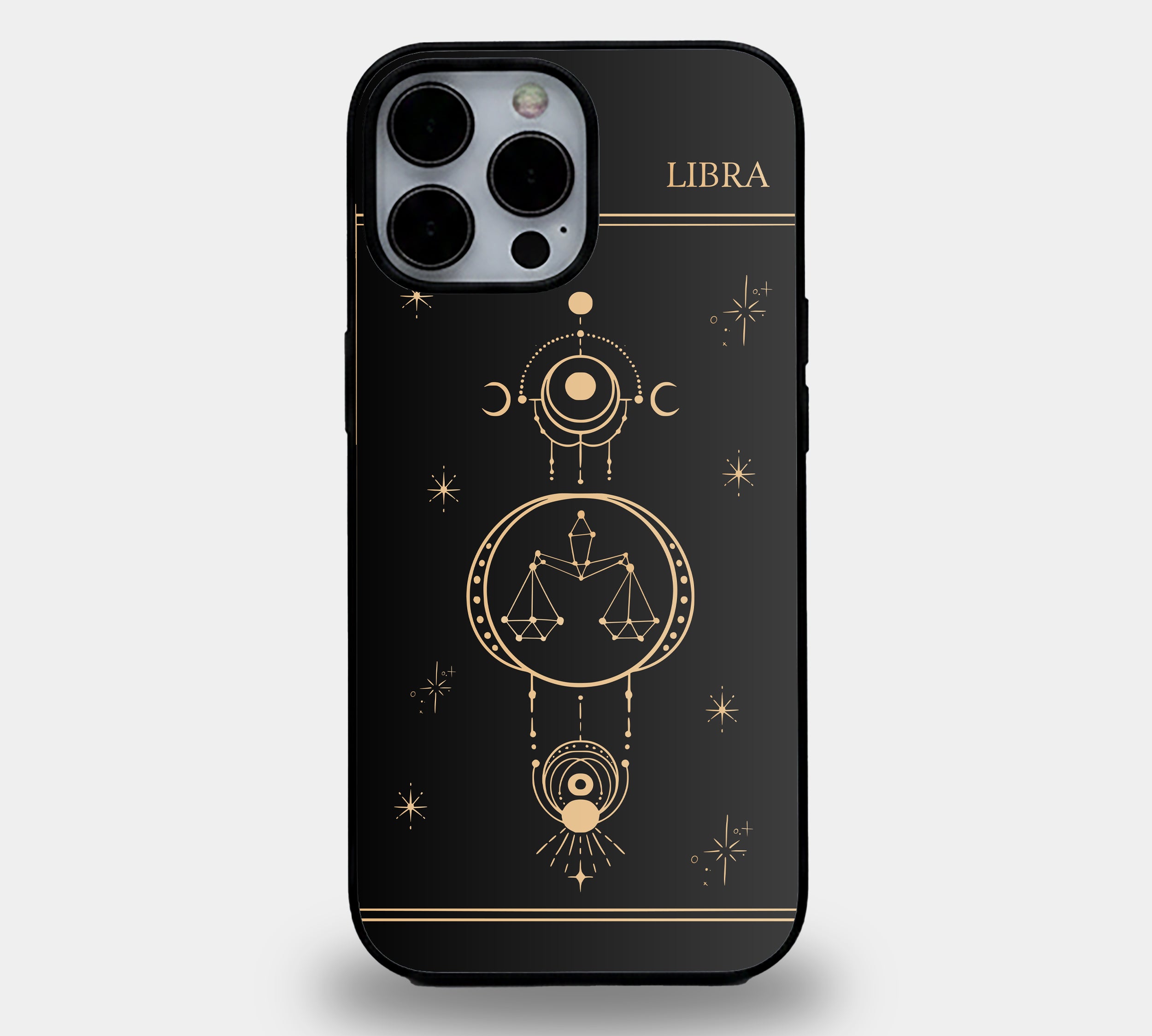 Libra Zodiac Celestial Gold & Black | Premium Glass iPhone Mobile Cover Case