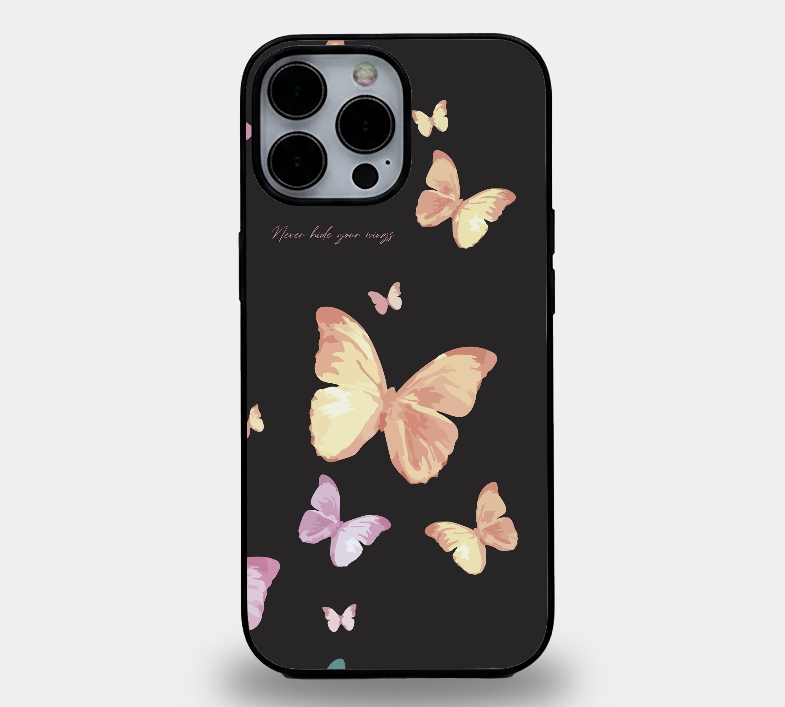 Never Hide Your Wings – Pastel Butterfly Aesthetic | Premium Glass iPhone Mobile Cover Case
