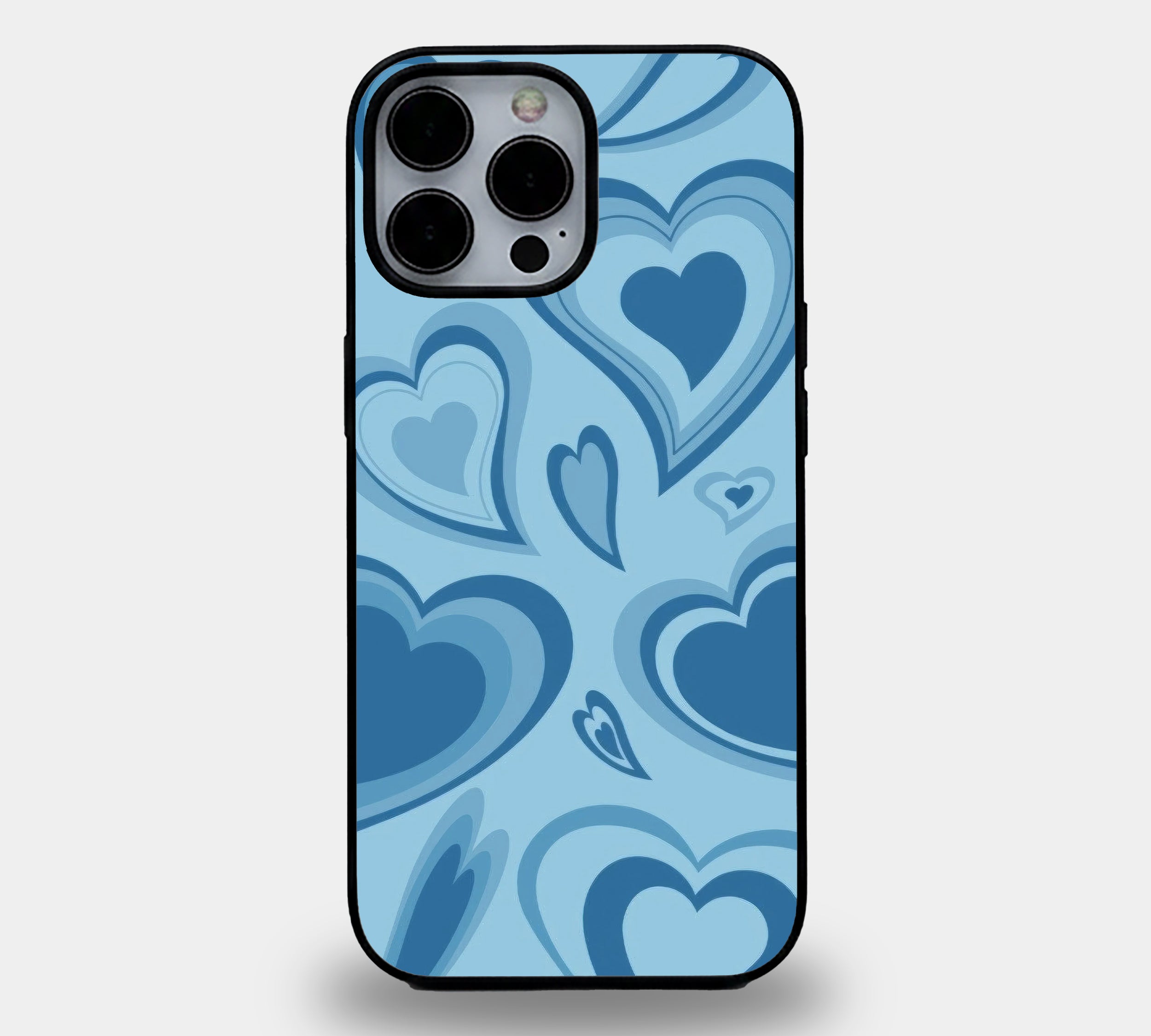 Retro Blue Layered Heart | Premium Glass iPhone & Samsung Mobile Cover Case