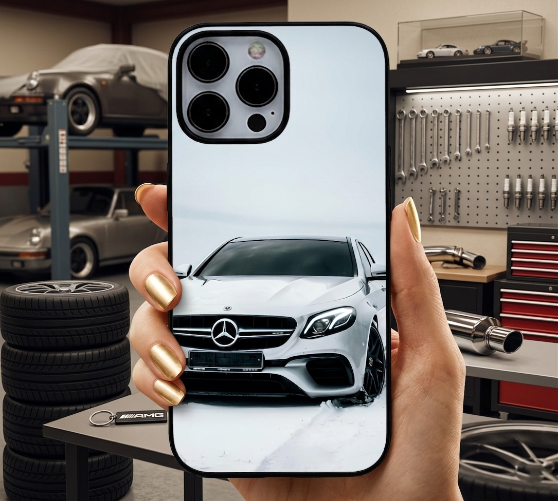 White Mercedes Sedan Snow Case