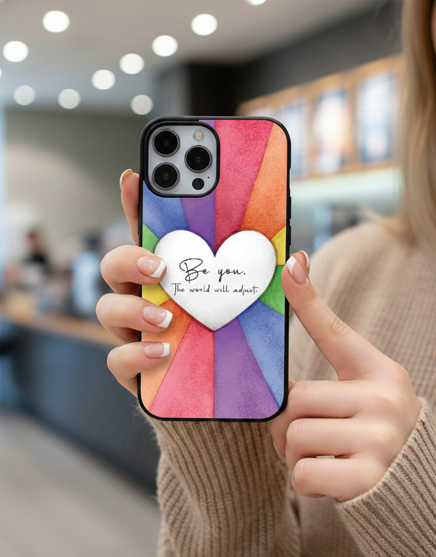 "Be You" Rainbow Heart Watercolor | Premium Glass iPhone Mobile Cover Case