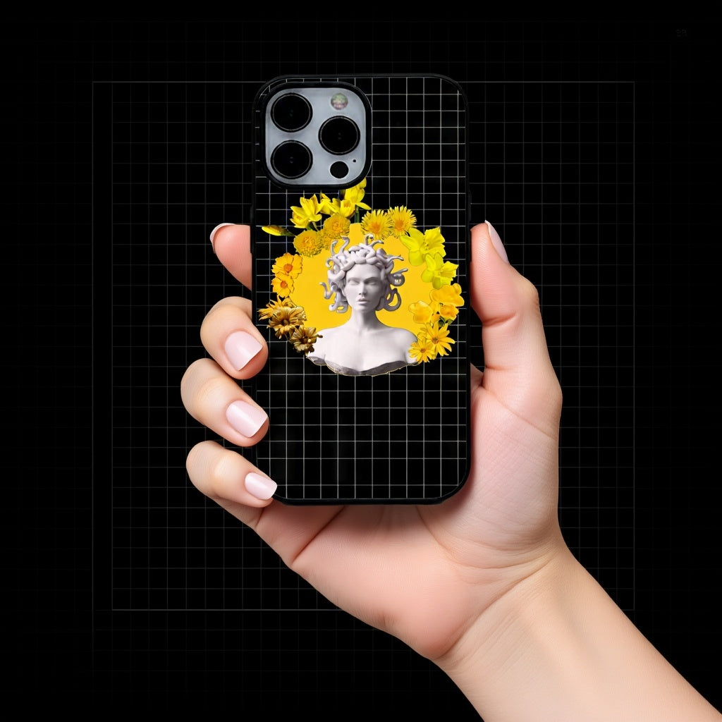 Medusa Floral Grid Luxury | Premium Glass iPhone & Samsung Mobile Cover Case