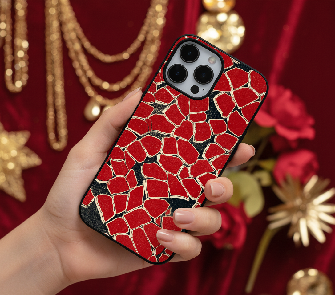 Crimson Red Mosaic Abstract | Premium Glass iPhone & Samsung Mobile Cover Case