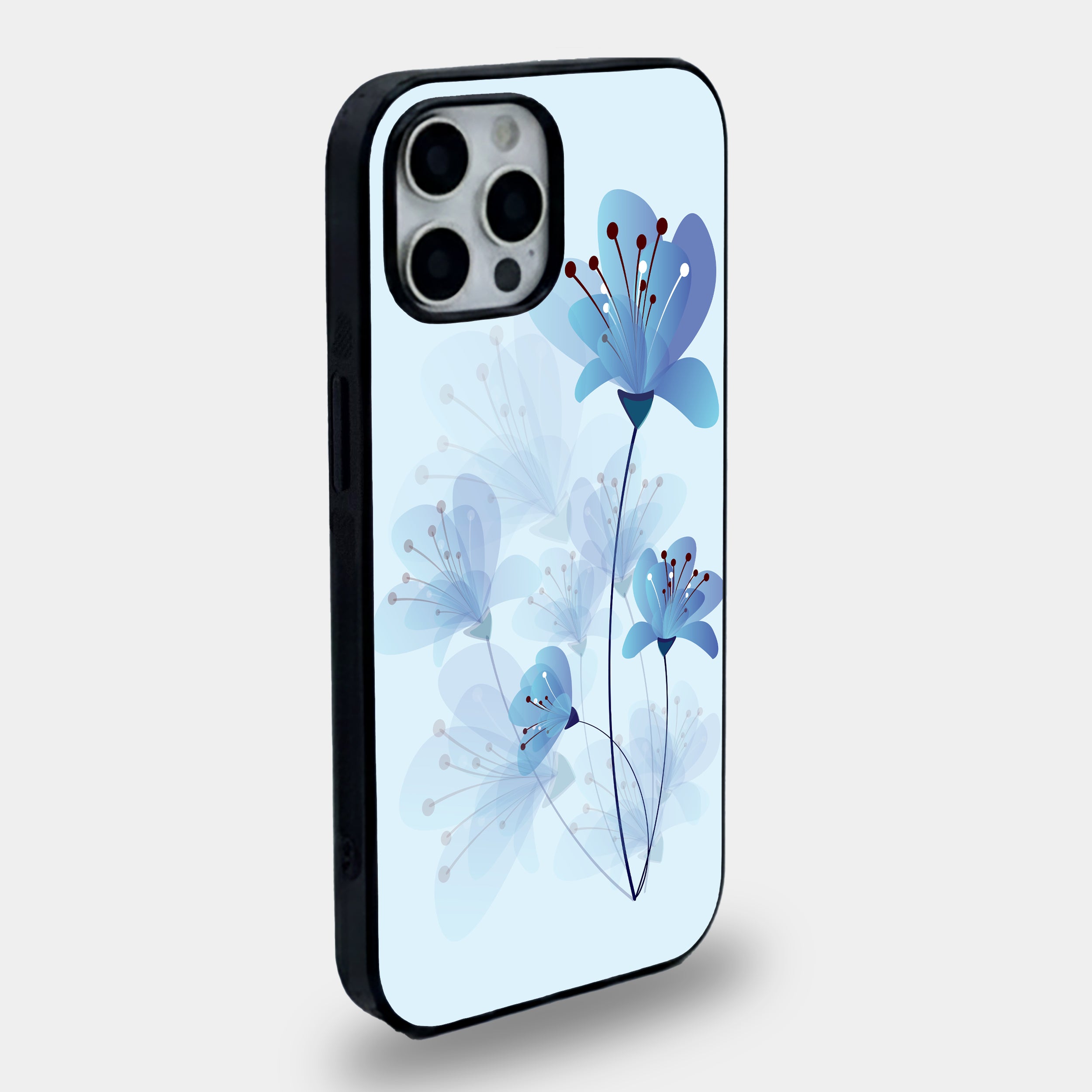 Ethereal Blue Floral | Premium Glass iPhone Mobile Cover Case
