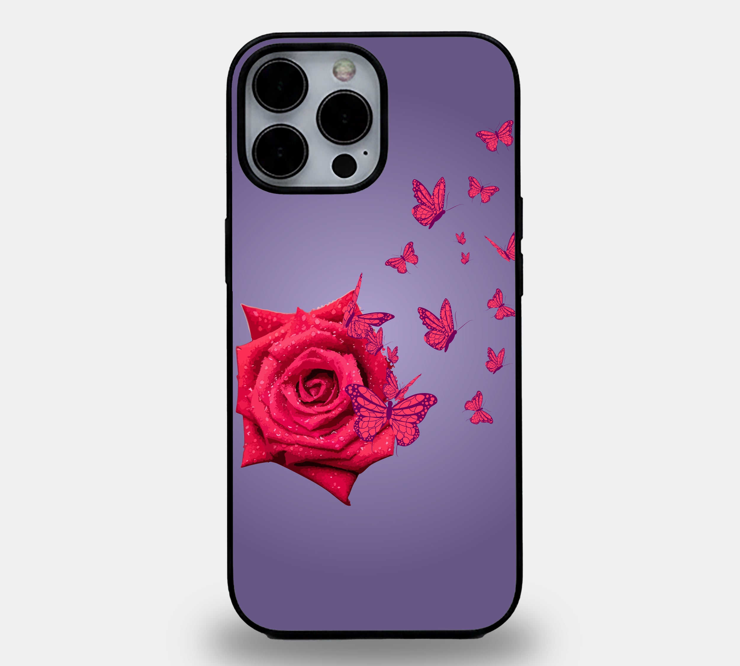 nchanted Rose & Butterfly Flight | Premium Glass iPhone Mobile Cover Case