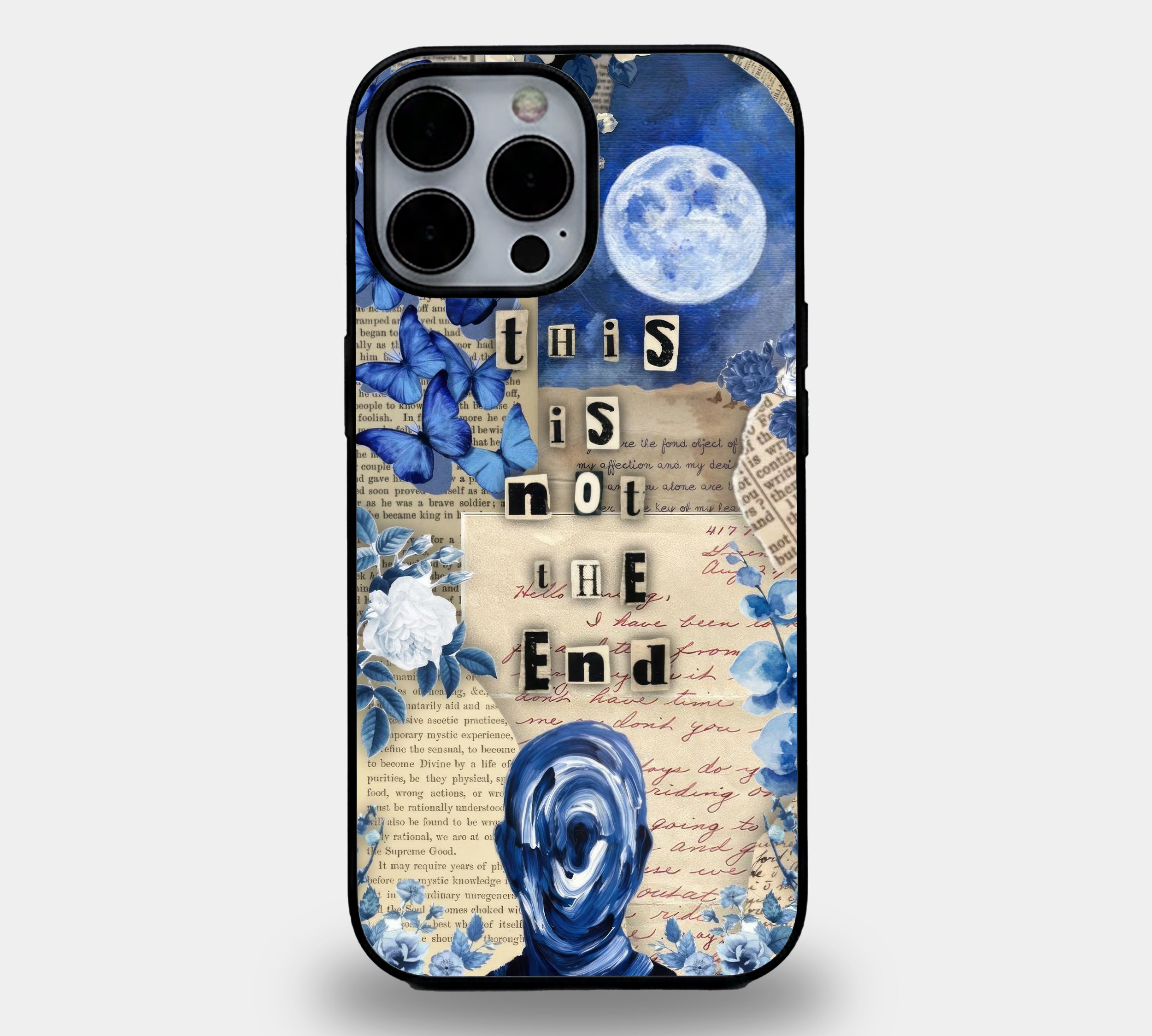 "This Is Not The End" Aesthetic Blue Collage | Premium Glass iPhone & Samsung Mobile Cover Case