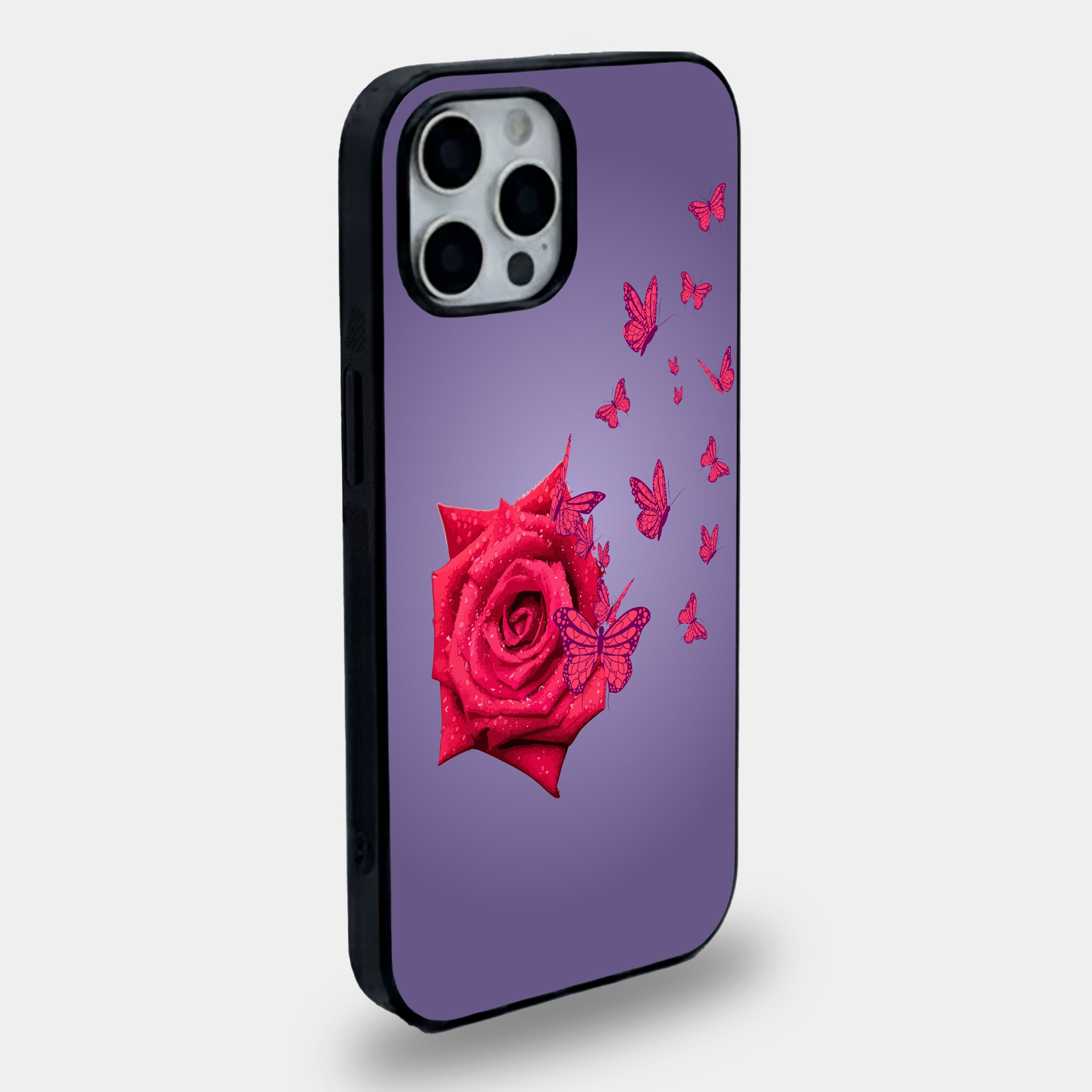 nchanted Rose & Butterfly Flight | Premium Glass iPhone Mobile Cover Case