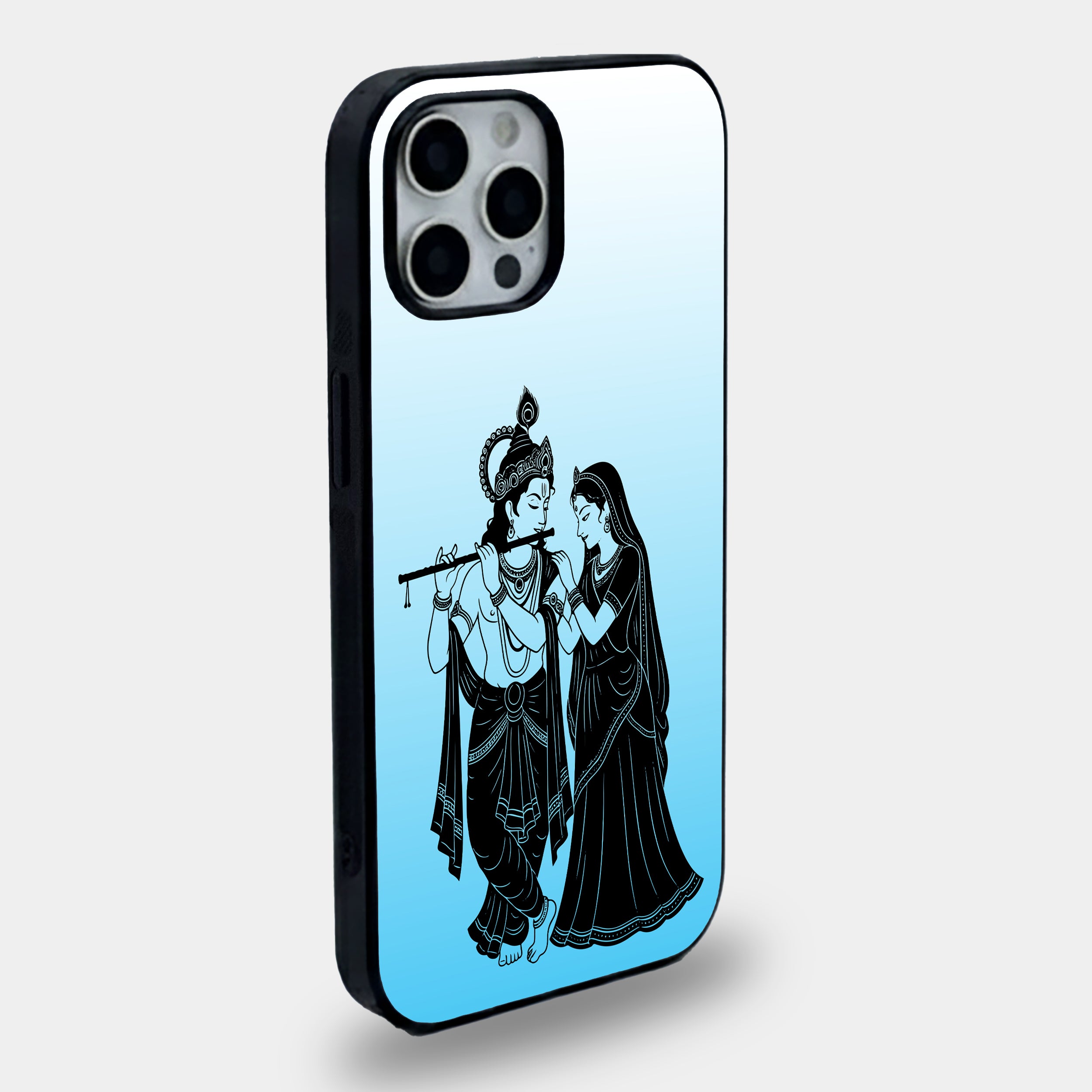 Black Silhouette Radha Krishna | Premium Glass iPhone Mobile Cover Case