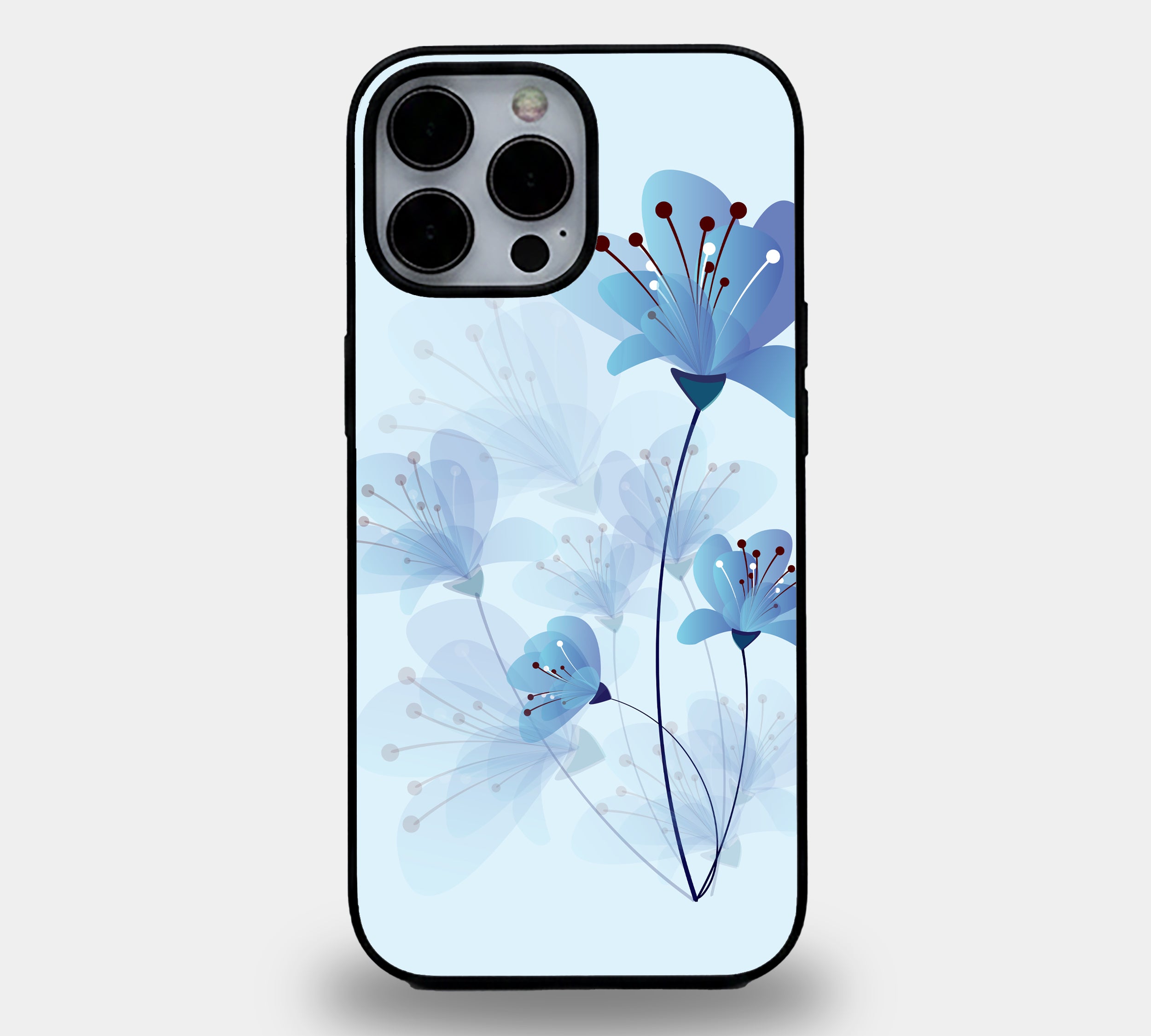 Ethereal Blue Floral | Premium Glass iPhone Mobile Cover Case