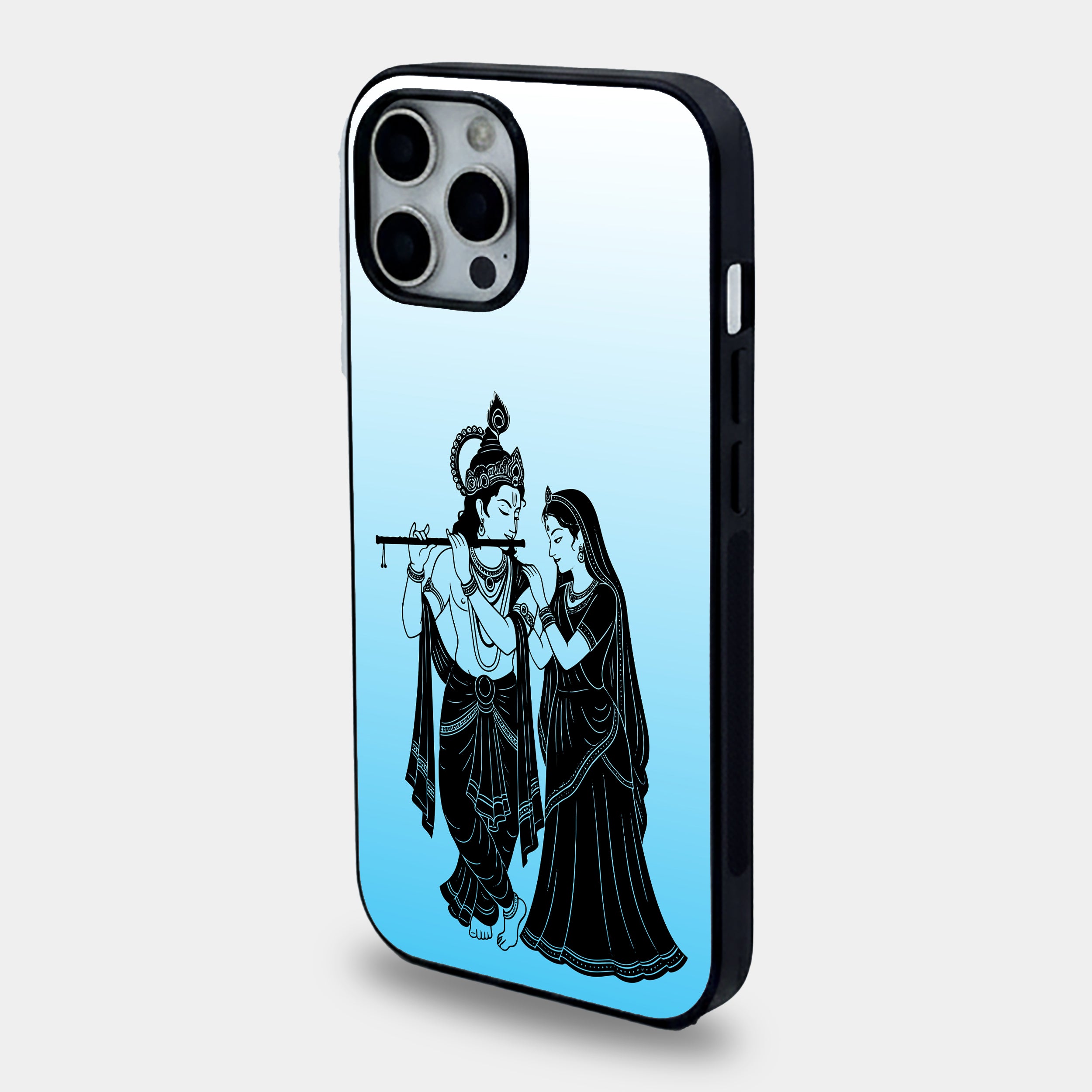 Black Silhouette Radha Krishna | Premium Glass iPhone Mobile Cover Case