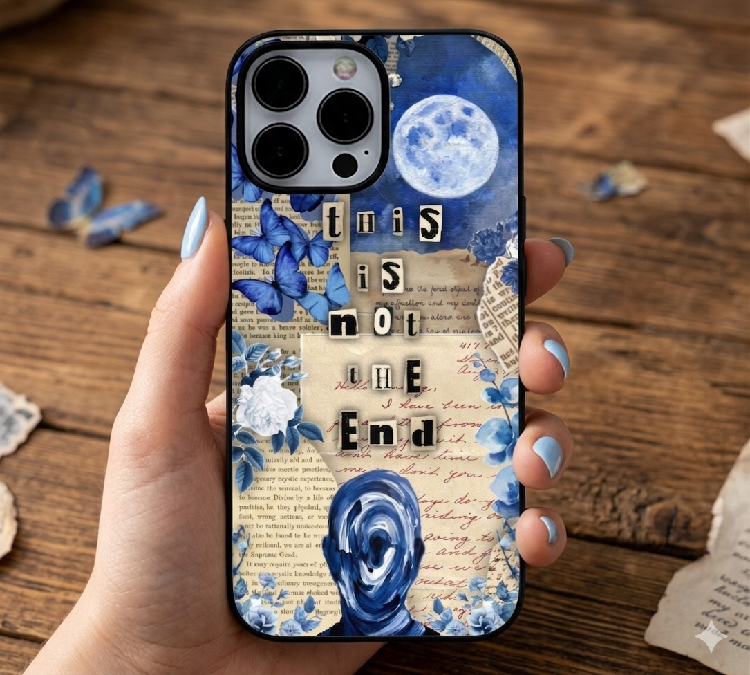 "This Is Not The End" Aesthetic Blue Collage | Premium Glass iPhone & Samsung Mobile Cover Case