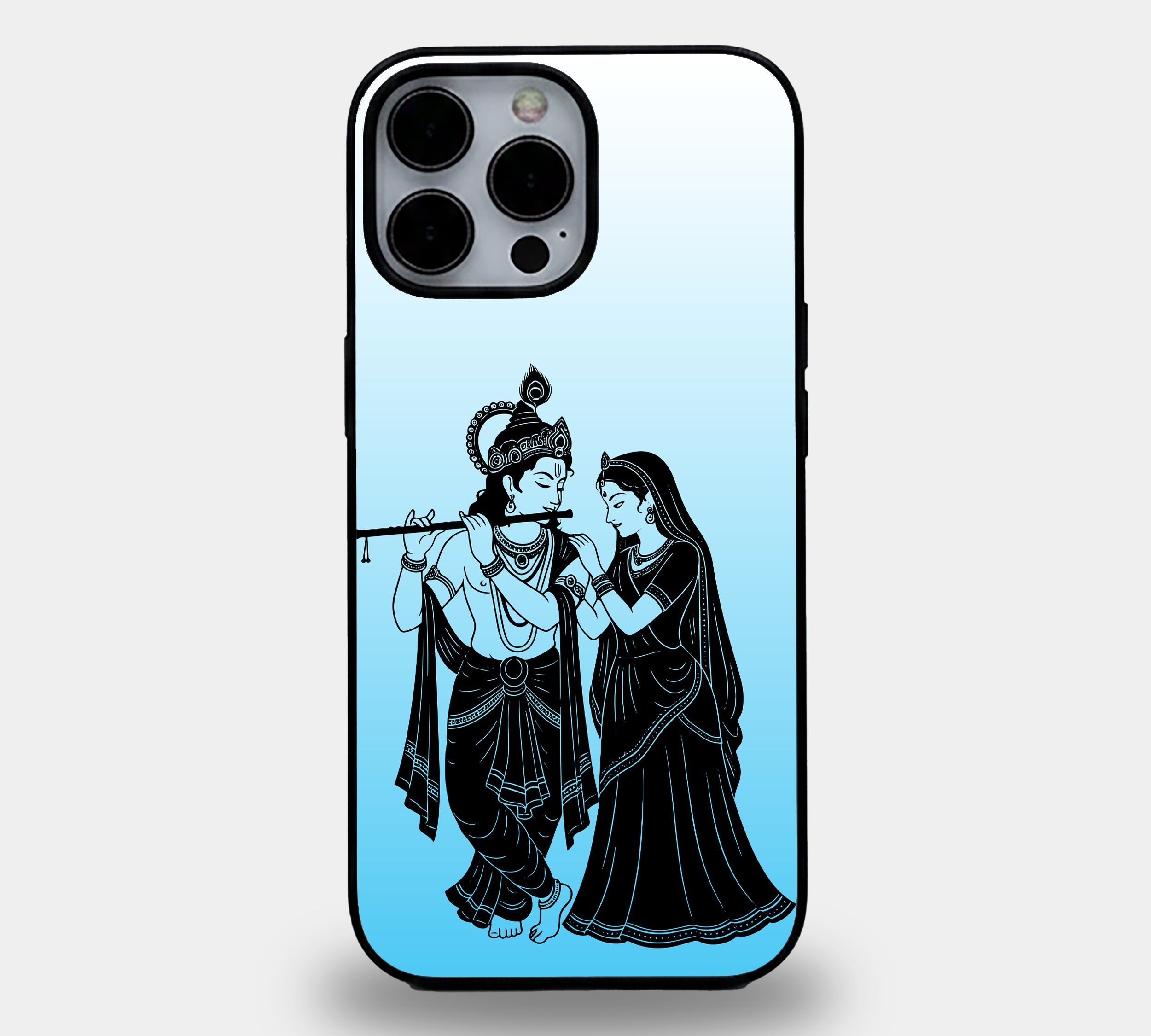 Black Silhouette Radha Krishna | Premium Glass iPhone Mobile Cover Case