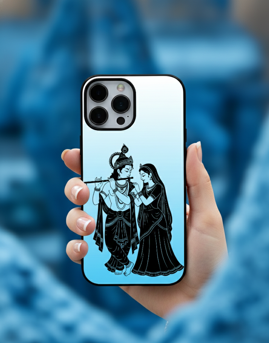 Black Silhouette Radha Krishna | Premium Glass iPhone Mobile Cover Case
