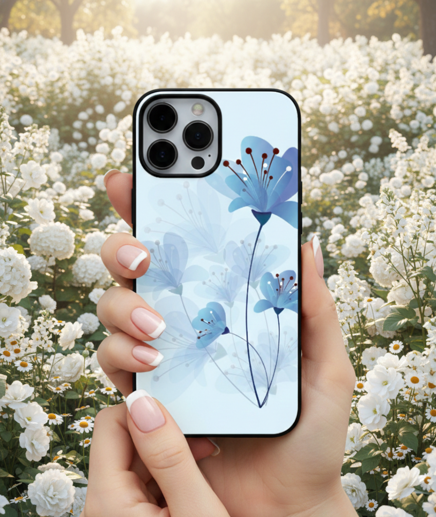 Ethereal Blue Floral | Premium Glass iPhone Mobile Cover Case