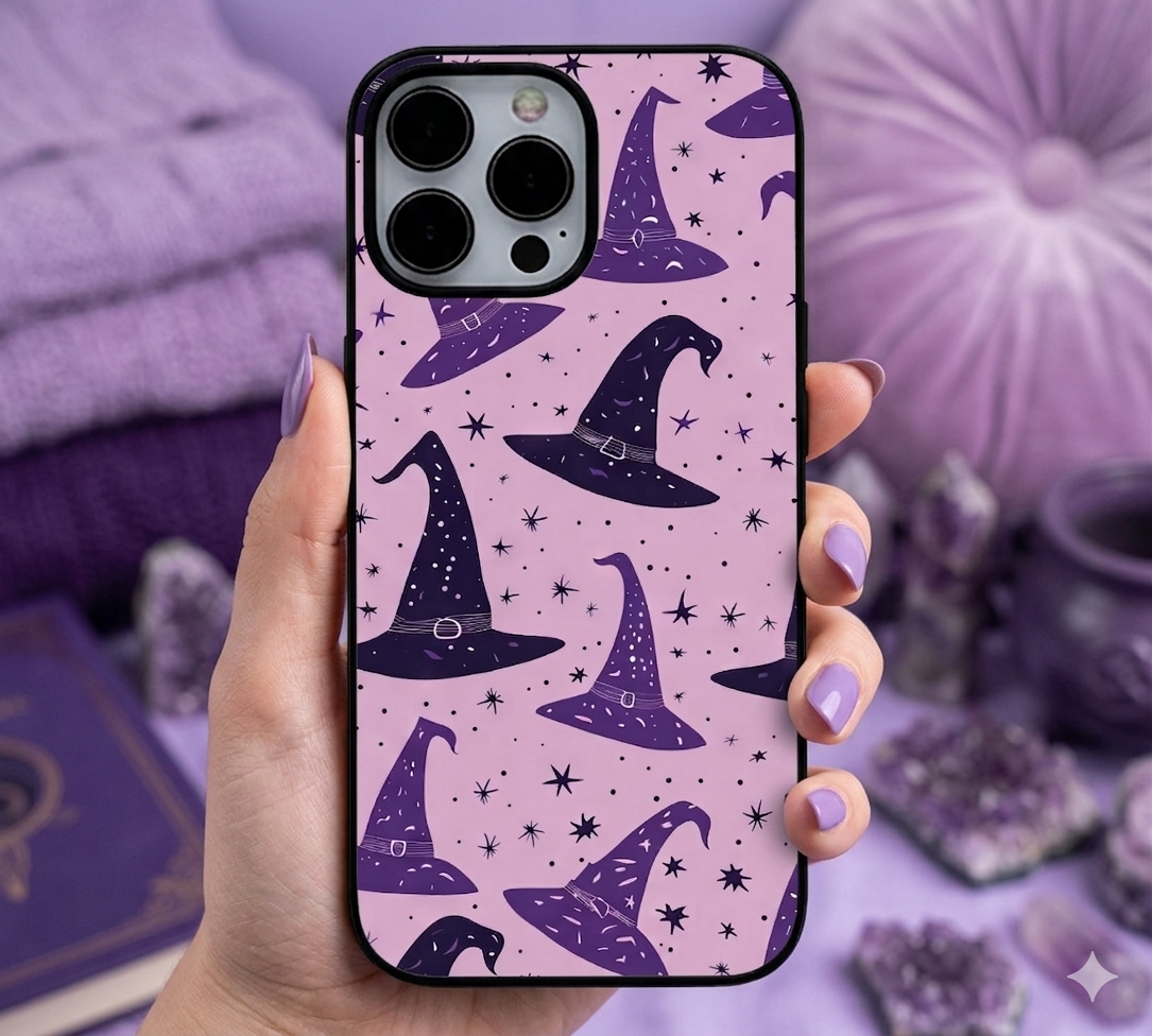 Midnight Coven Lavender Witch Hat | Premium Glass iPhone & Samsung Mobile Cover Case