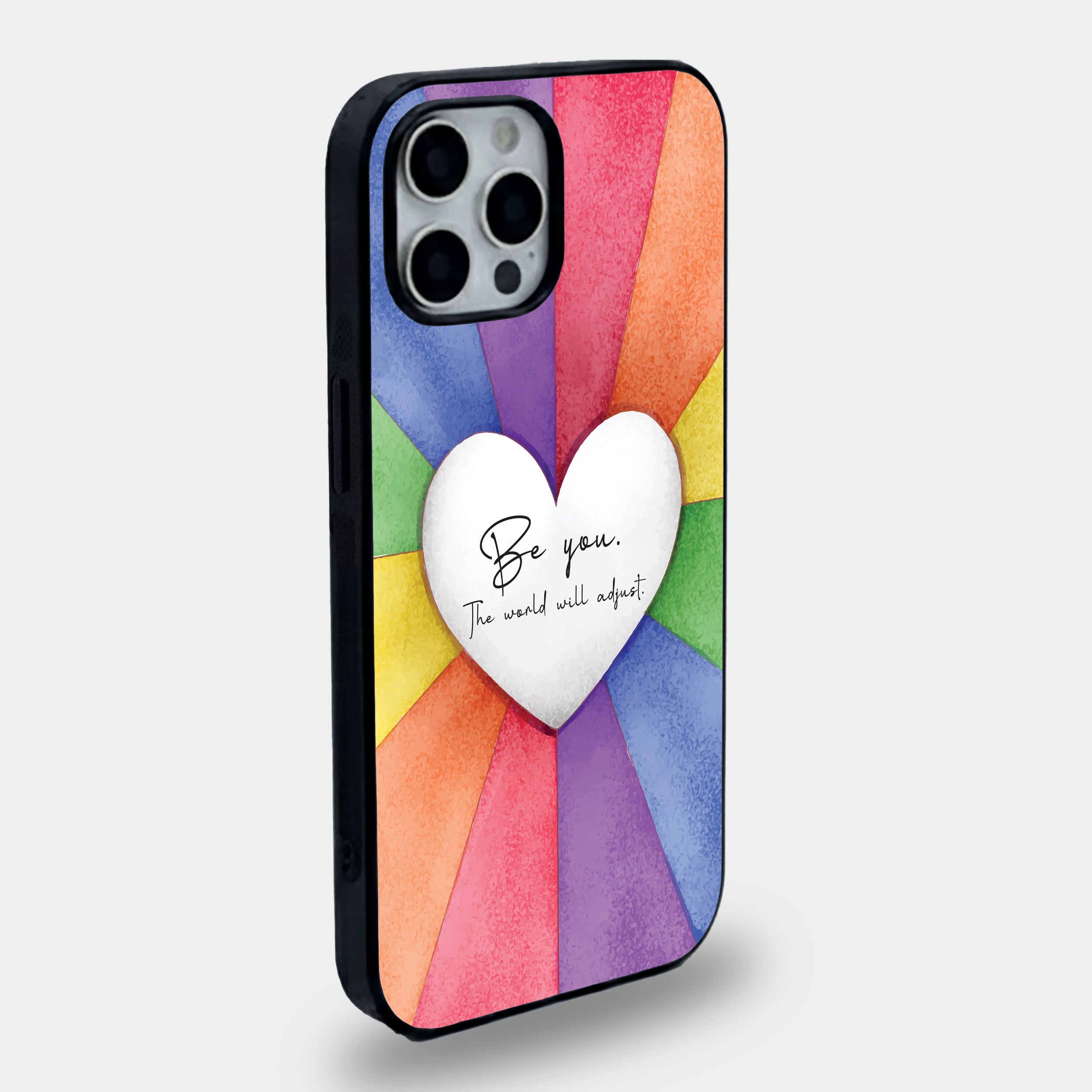"Be You" Rainbow Heart Watercolor | Premium Glass iPhone Mobile Cover Case