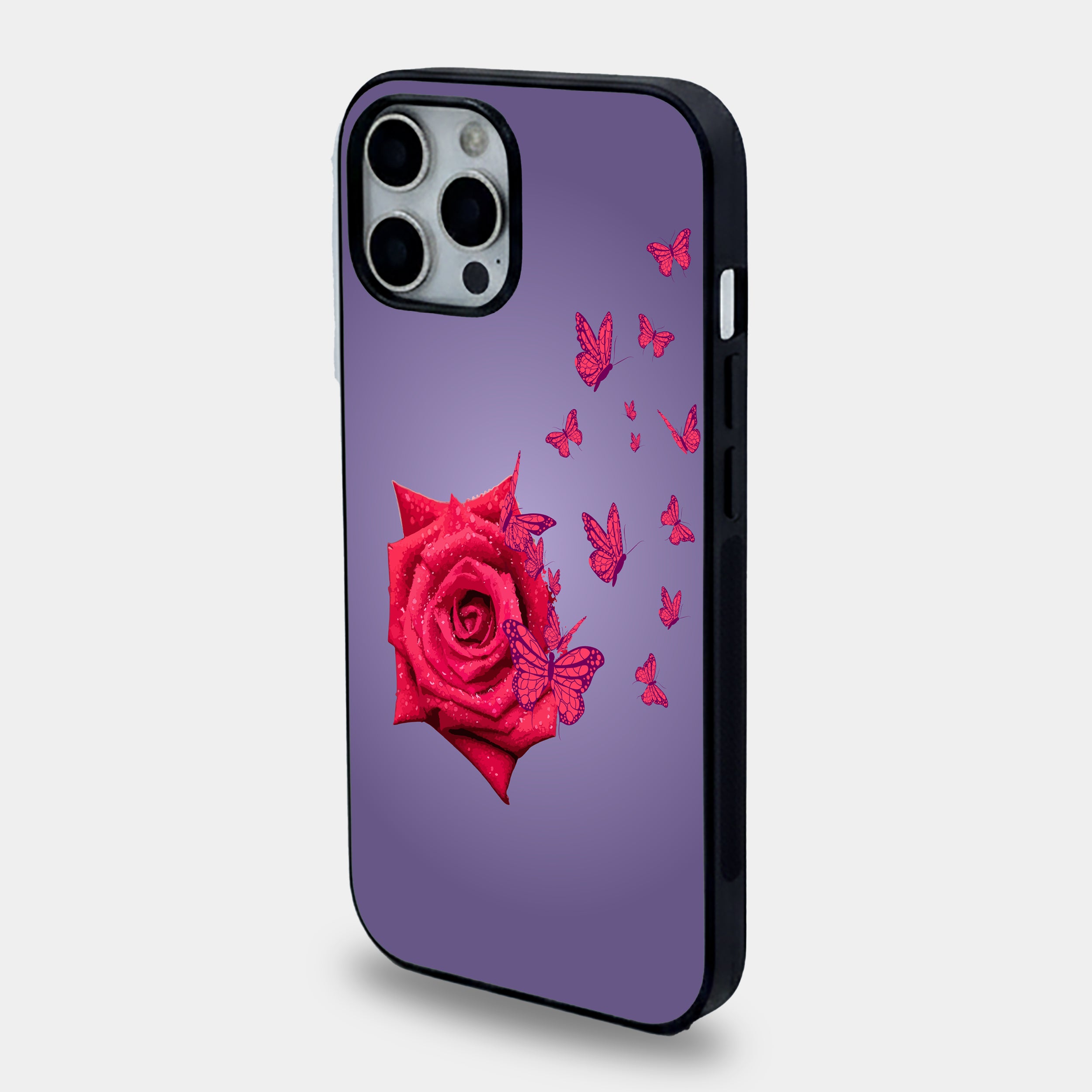 nchanted Rose & Butterfly Flight | Premium Glass iPhone Mobile Cover Case
