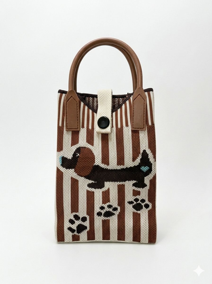 Trendy Crossbody Mobile Sling Bag with Strap & Silicone Handle | Brown Puppy