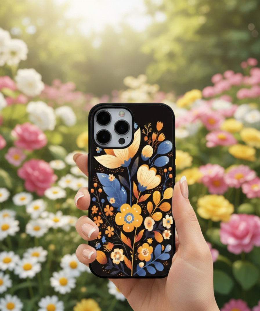 Midnight Floral Fusion | Premium Glass iPhone Mobile Cover Case