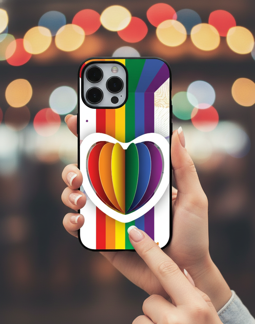 3D Layered Rainbow Heart | Premium Glass iPhone Mobile Cover Case