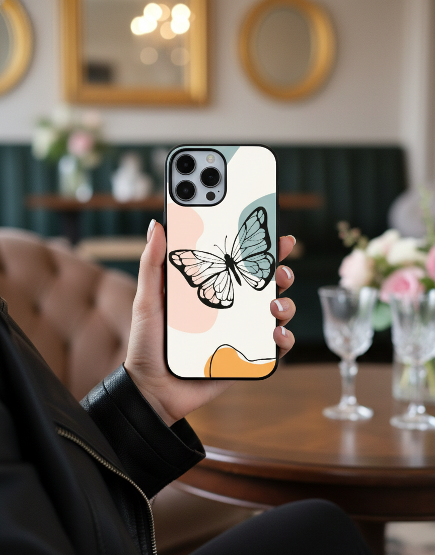Abstract Butterfly Boho Line Art | Premium Glass iPhone Mobile Cover Case