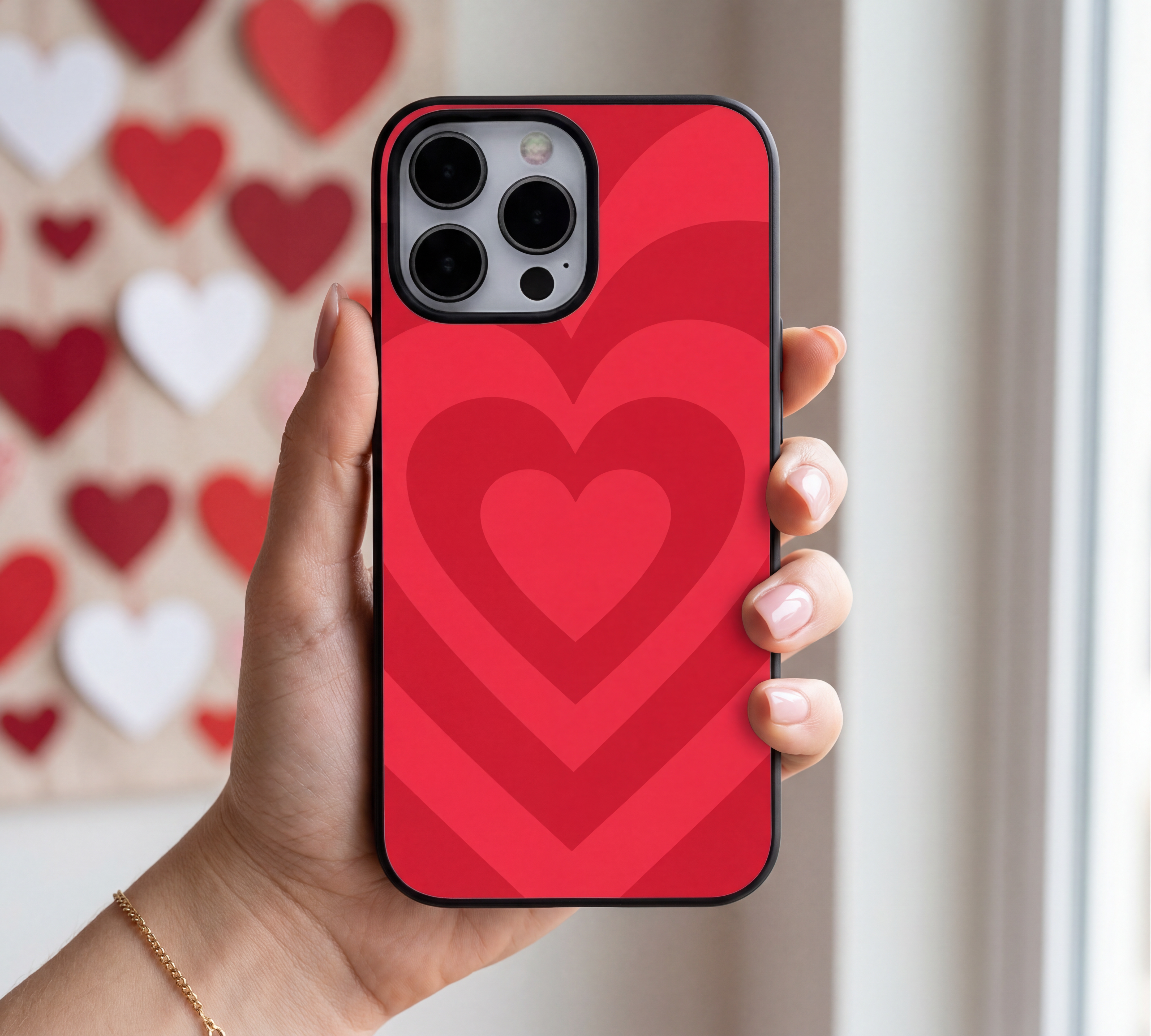 Radiant Hearts Multi-Layered Red | Premium Glass iPhone & Samsung Mobile Cover Case