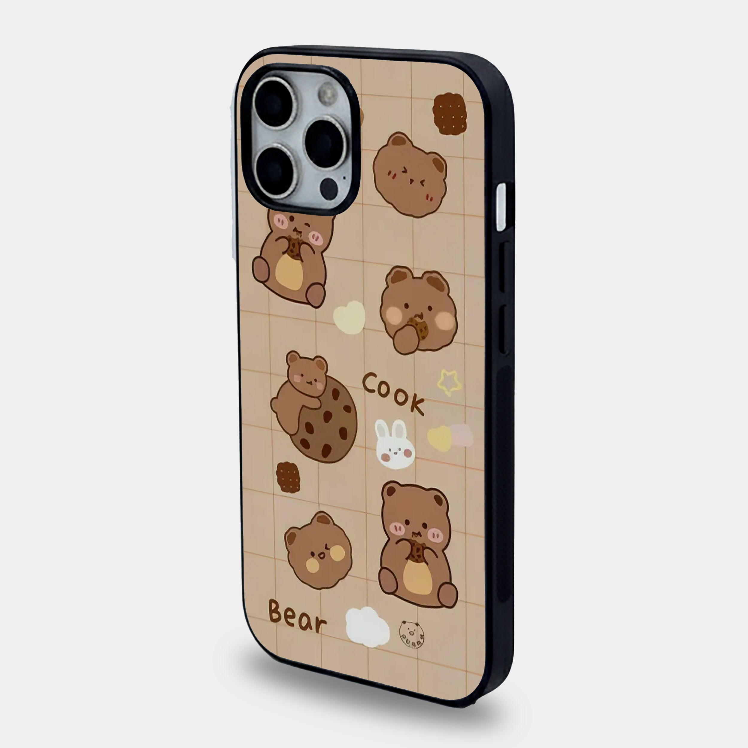 Bear & Cookie Grid | Premium Glass iPhone & Samsung Mobile Cover Case