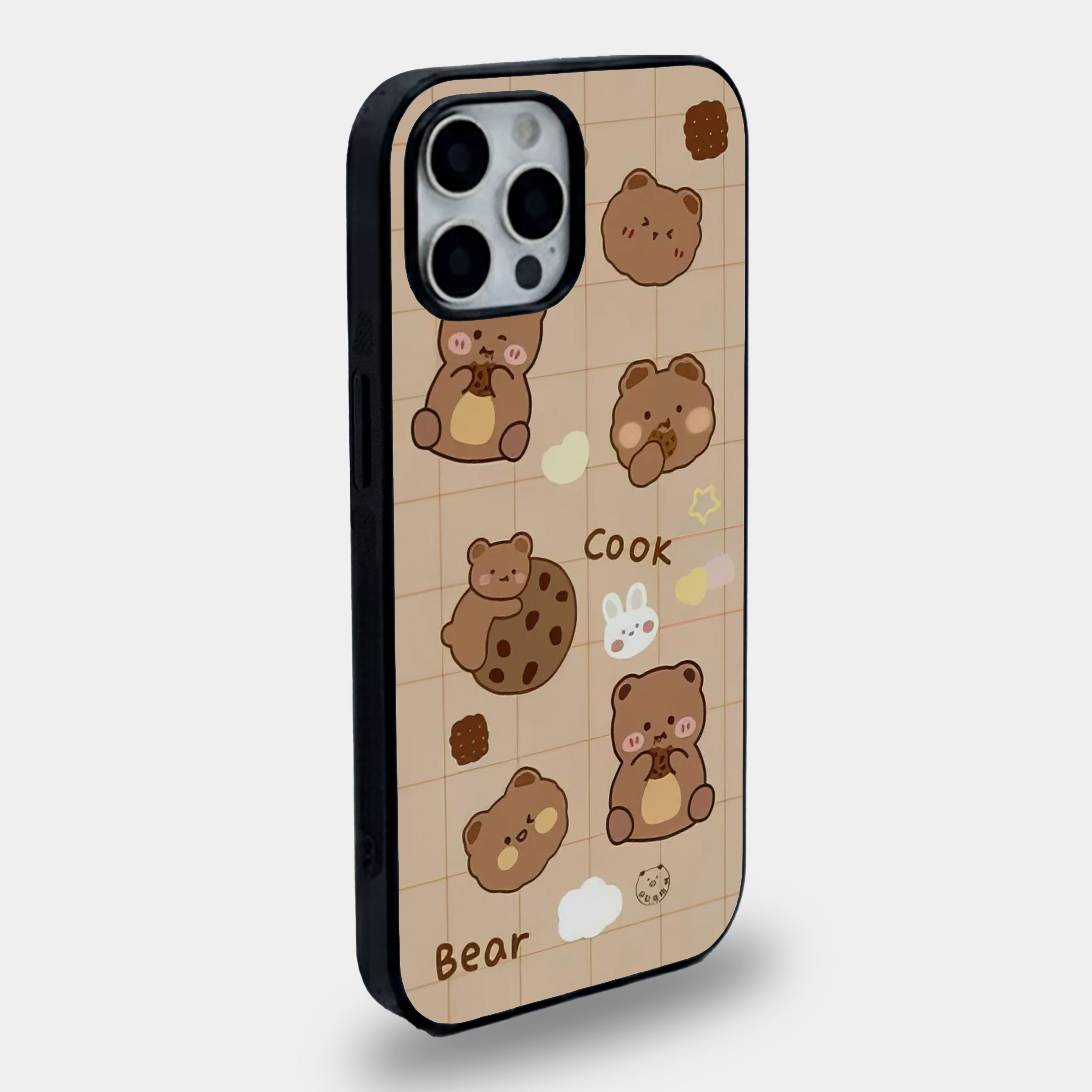 Bear & Cookie Grid | Premium Glass iPhone & Samsung Mobile Cover Case