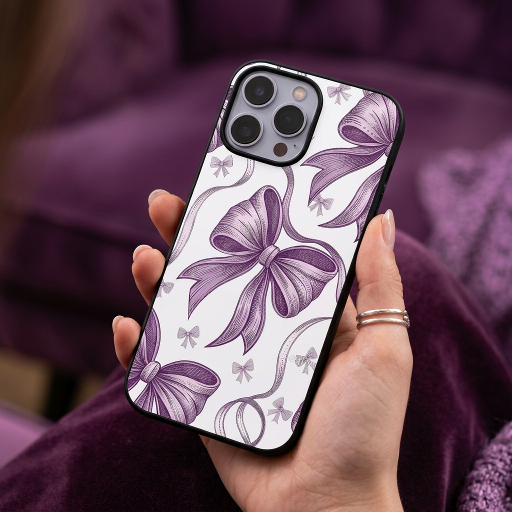 Lavender Coquette Ribbon Bow | Premium Glass iPhone & Samsung Mobile Cover Case