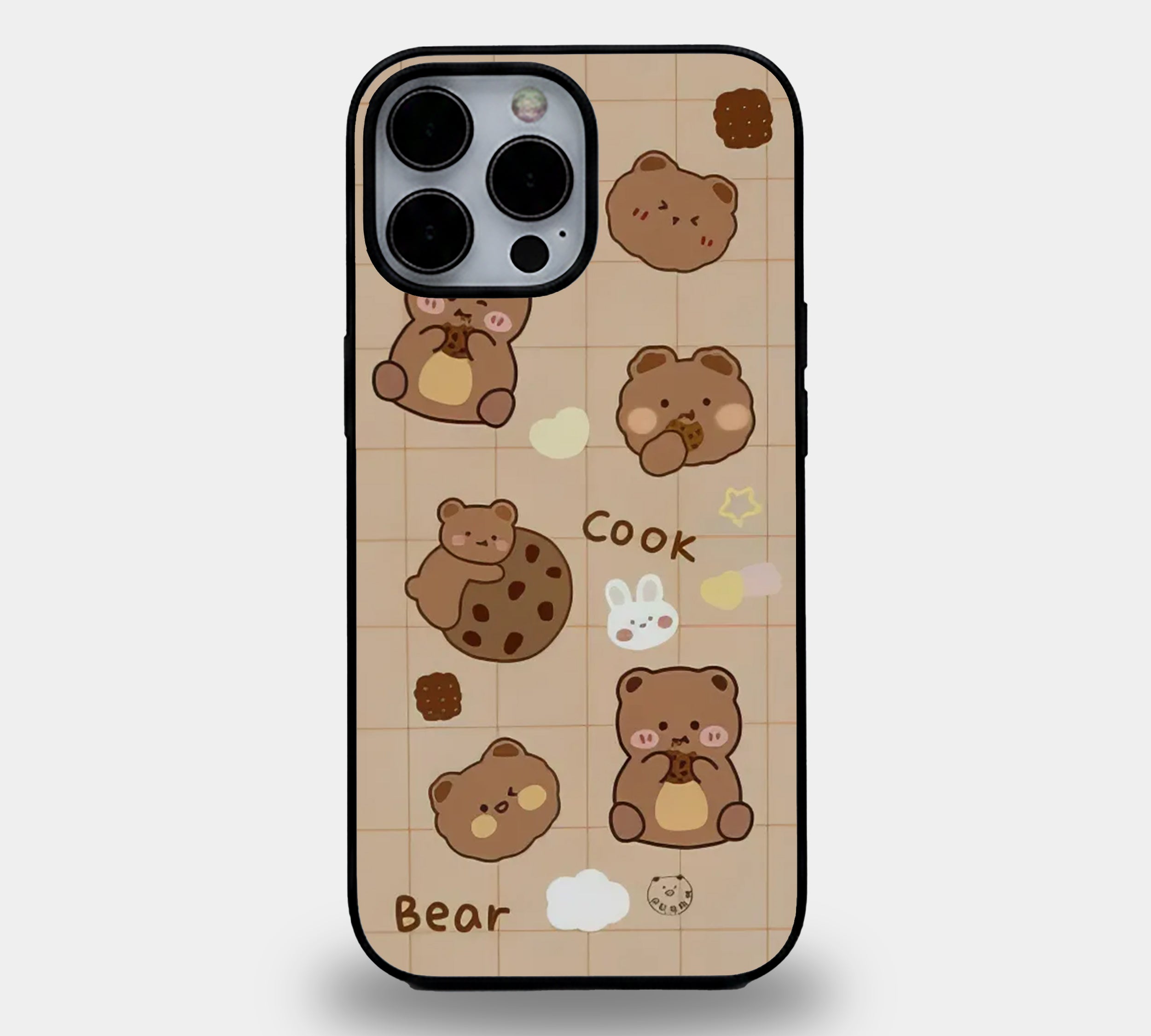 Bear & Cookie Grid | Premium Glass iPhone & Samsung Mobile Cover Case
