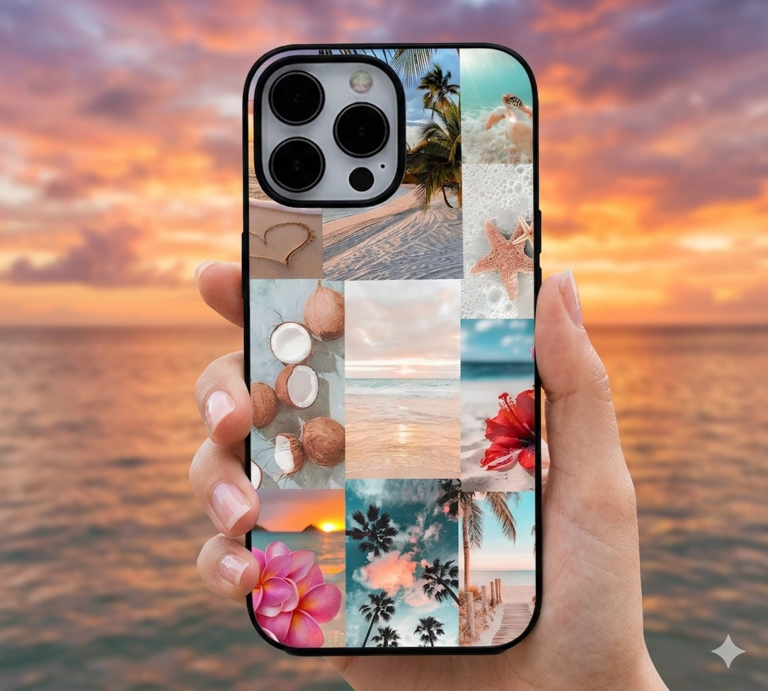 Tropical Beach Collage | Premium Glass iPhone & Samsung Mobile Cover Case
