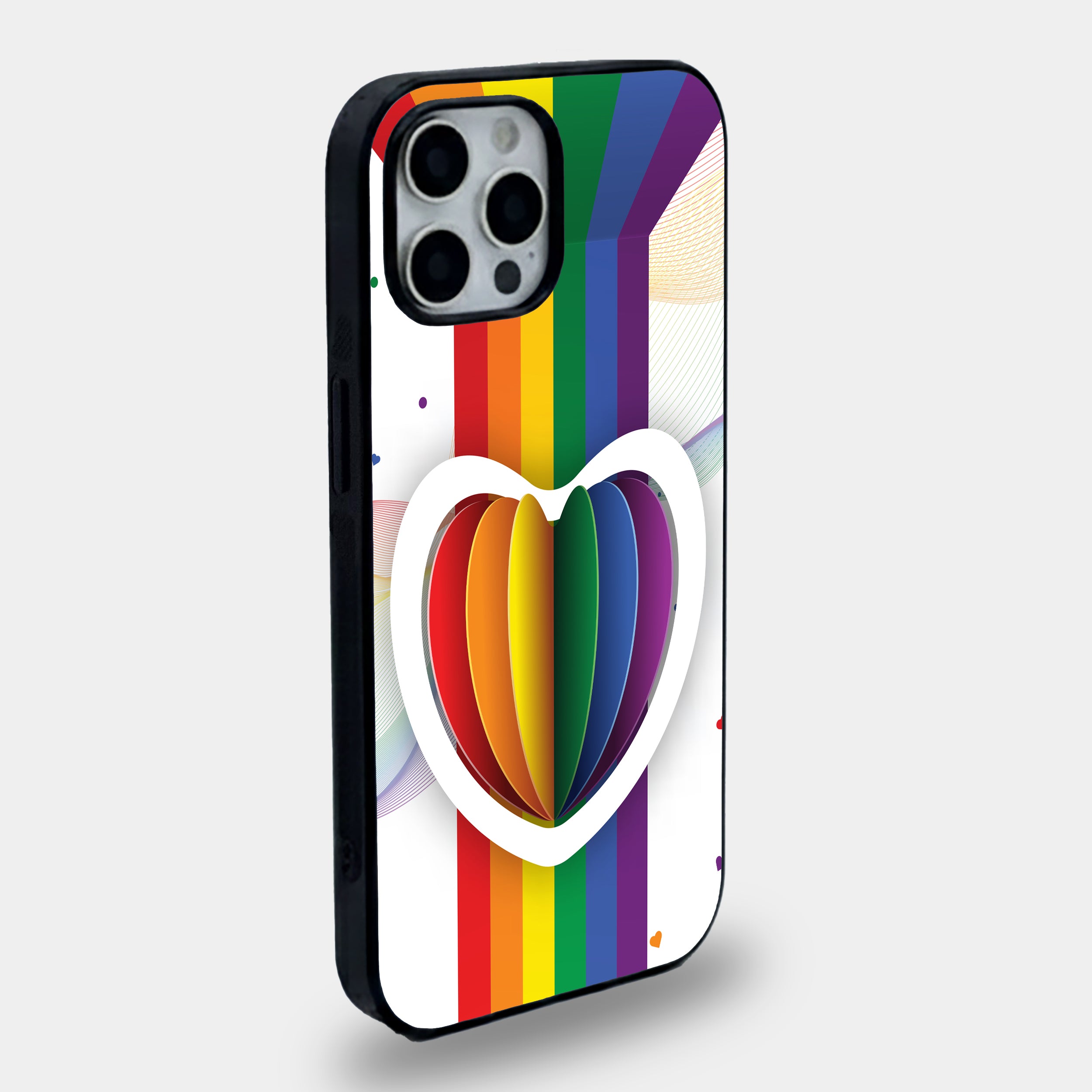 3D Layered Rainbow Heart | Premium Glass iPhone Mobile Cover Case