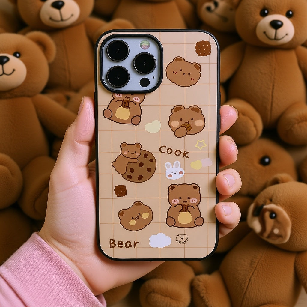 Bear & Cookie Grid | Premium Glass iPhone & Samsung Mobile Cover Case