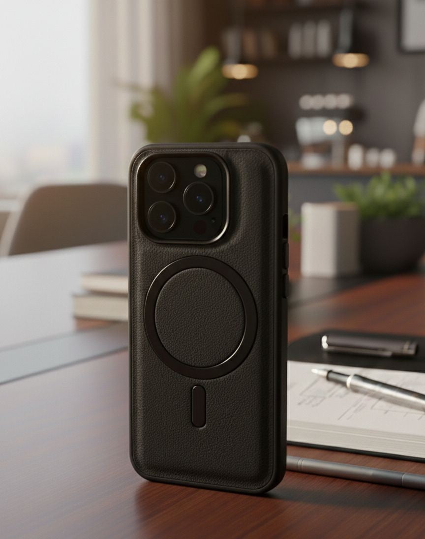 Black Pebbled Leather MagSafe | Premium iPhone Mobile Cover Case