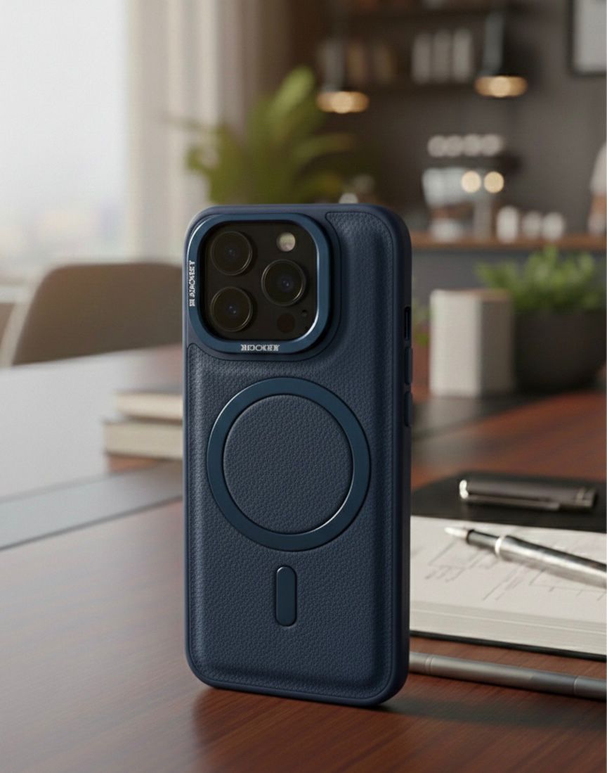 Blue Pebbled Leather MagSafe | Premium iPhone Mobile Cover Case