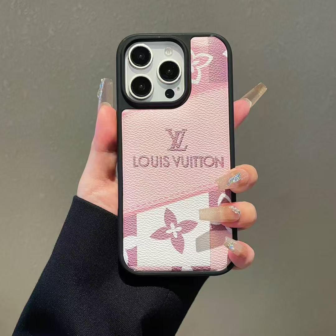 Designer-Inspired Pink Monogram Pebbled Leather | Premium iPhone Mobile Cover Case
