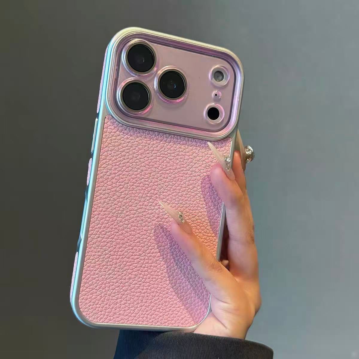 Pebbled Mauve Pink | Premium Leather Finish with Removable Camera Lense  | iPhone Mobile Cover Case