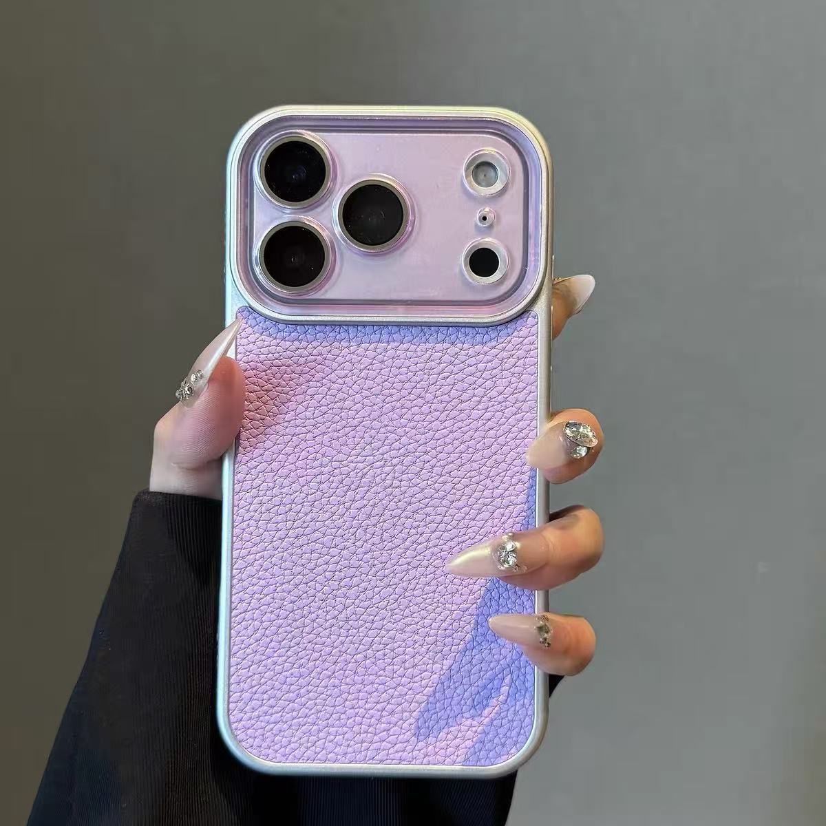 Pebbled Periwinkle Purple | Premium Leather Finish with Removable Camera Lense  | iPhone Mobile Cover Case