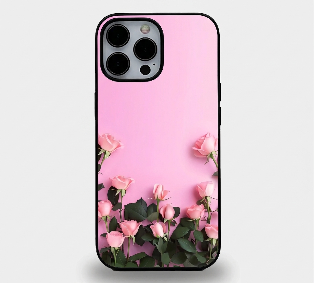 Pink Rose Floral | Premium Glass iPhone Mobile Cover Case