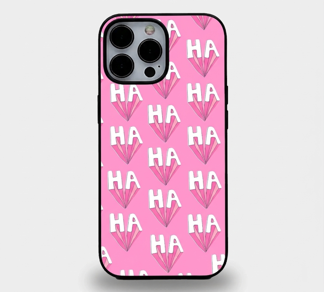 "Pink HaHa" Pop-Art | Premium Glass iPhone & Samsung Mobile Cover Case