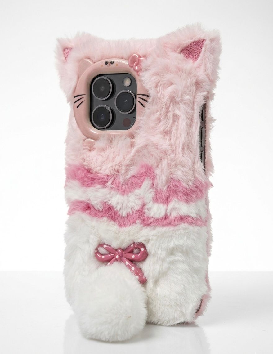 Fluffy Pink Cat Tail Plush | Premium iPhone Mobile Cover Case